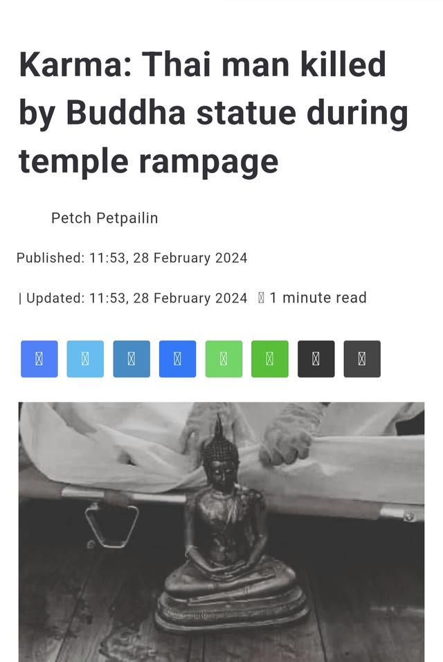 泰国男子寺庙闹事意外被佛像刺死